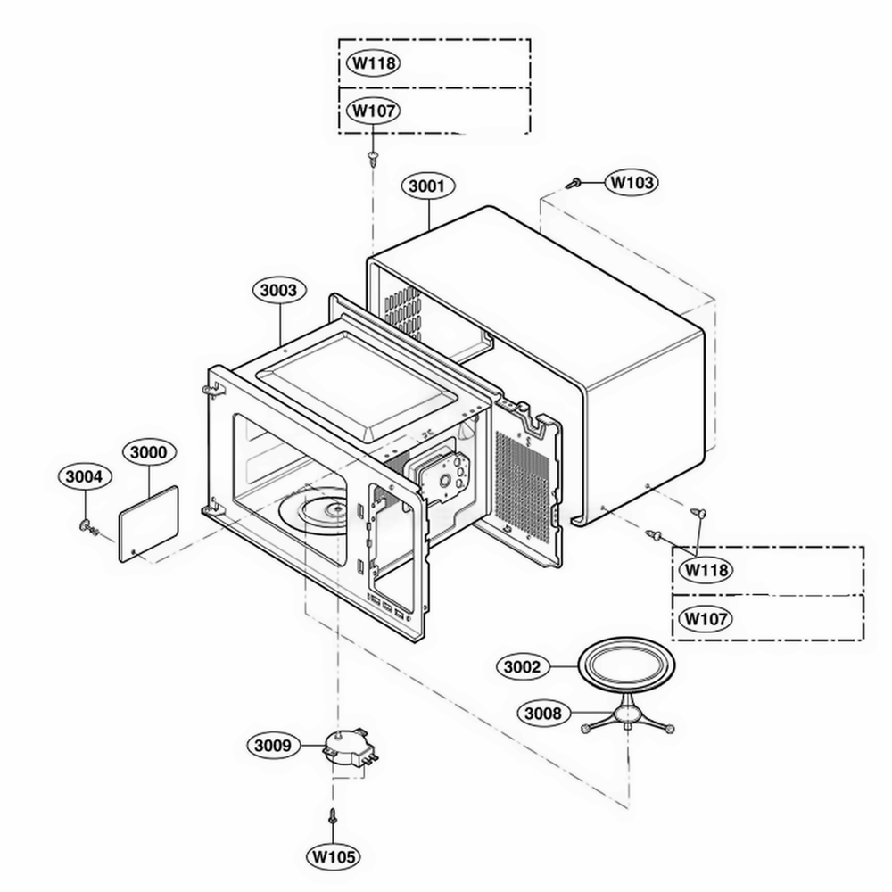 Oven Cavity Parts Diagram and Parts List for 62463 CS1ESEA LG Wall Oven