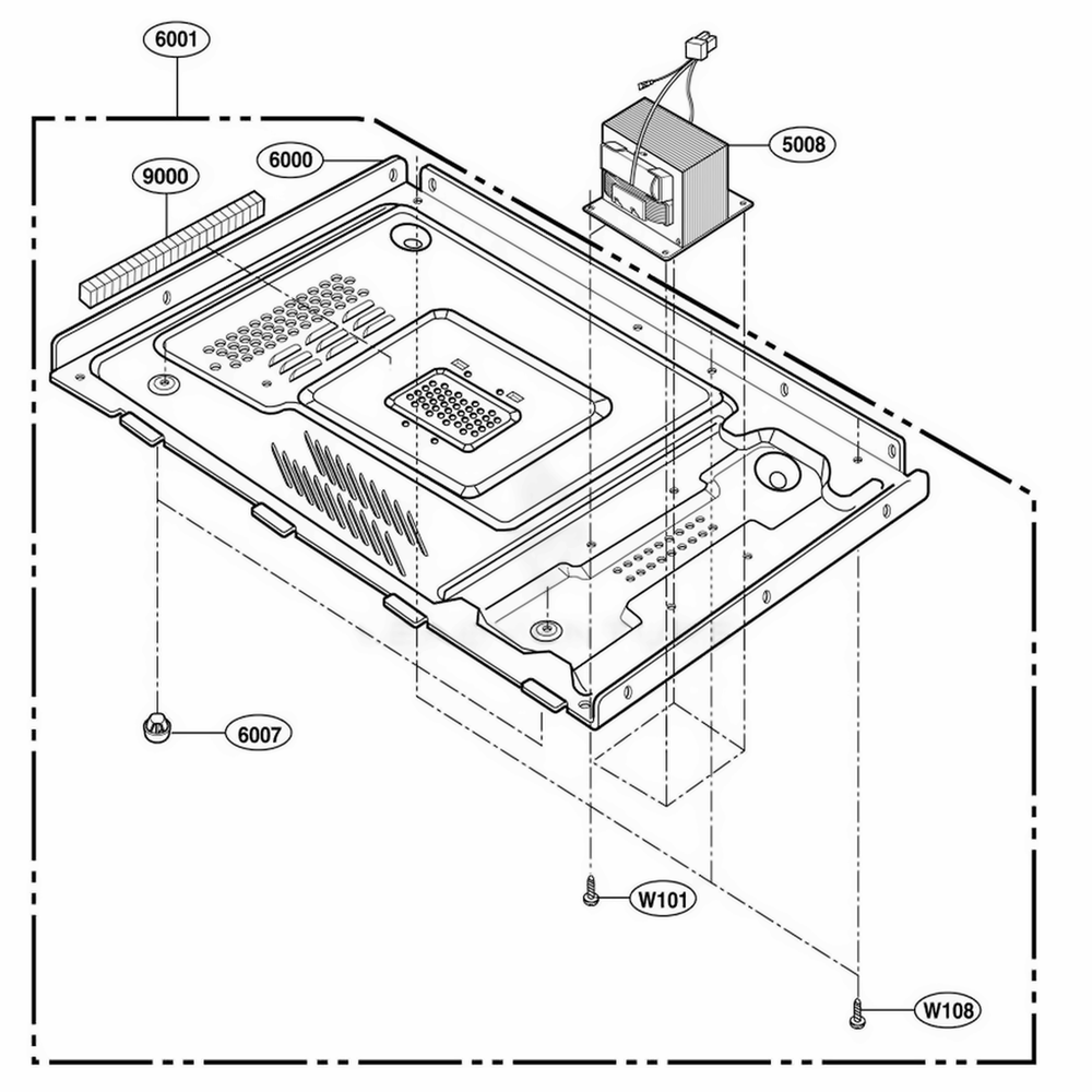 Base Plate Parts Diagram and Parts List for 62344 KBSESEA LG Wall Oven