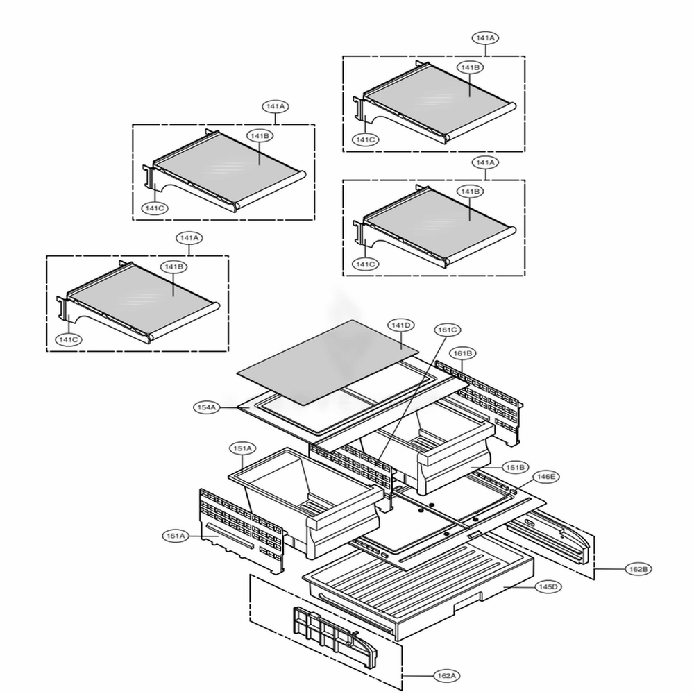 Refrigerator Parts Diagram and Parts List for 71609 AWBCSE0 LG Refrigerator