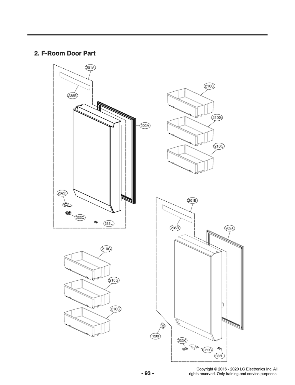 F-Room Door Part Diagram and Parts List for GR-X23FGNGM AGRCNA0 LG Refrigerator
