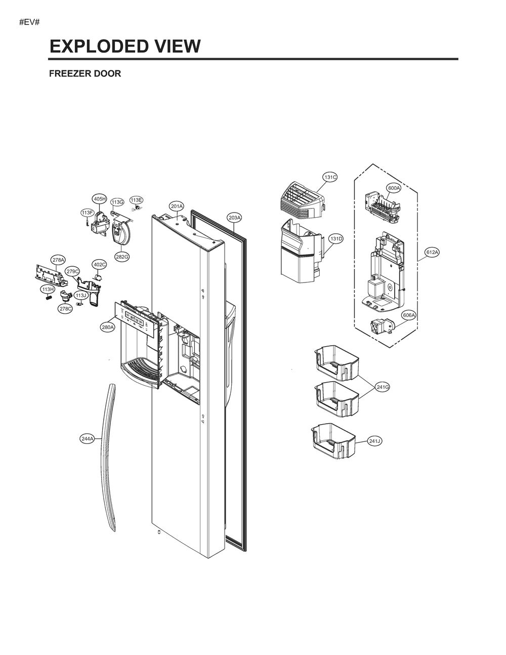 Freezer Door Diagram and Parts List for GM-L227NKYM ASBCSE0 LG Refrigerator