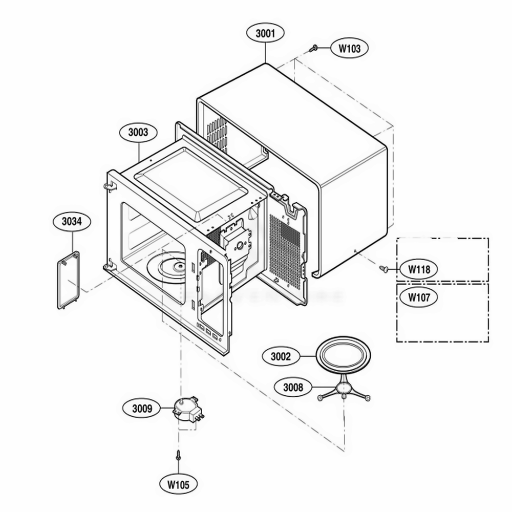 Oven Cavity Parts Diagram and Parts List for 62252 CWHESEA LG Wall Oven