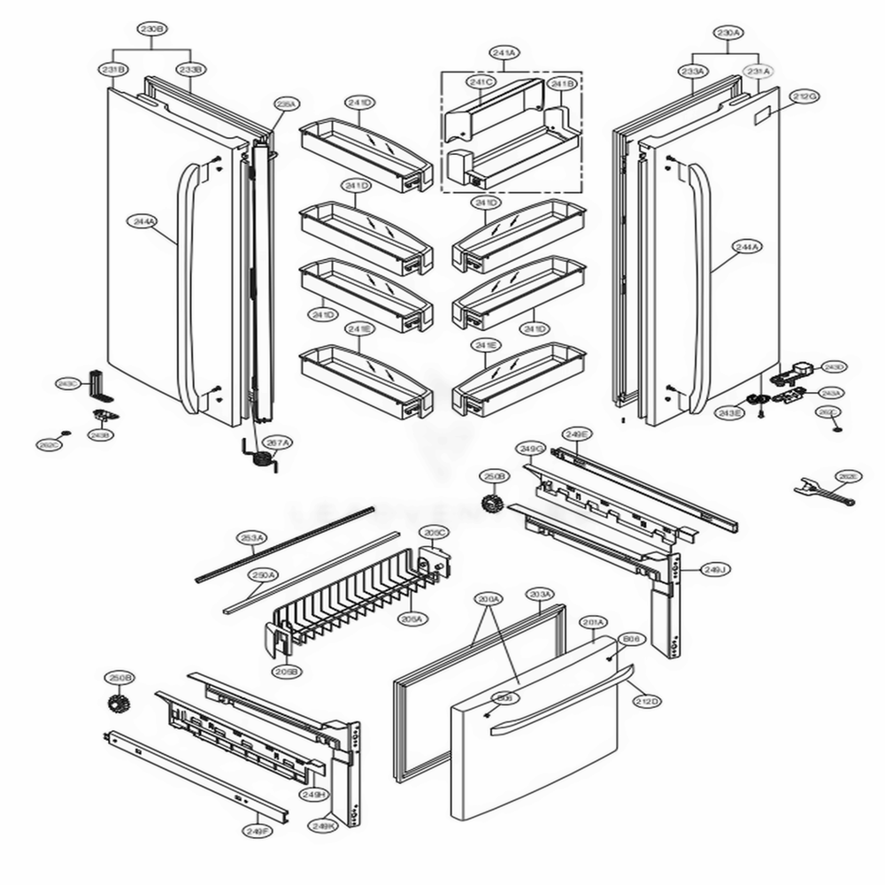 Door Parts Diagram and Parts List for 71602 ASWCSE3 LG Refrigerator