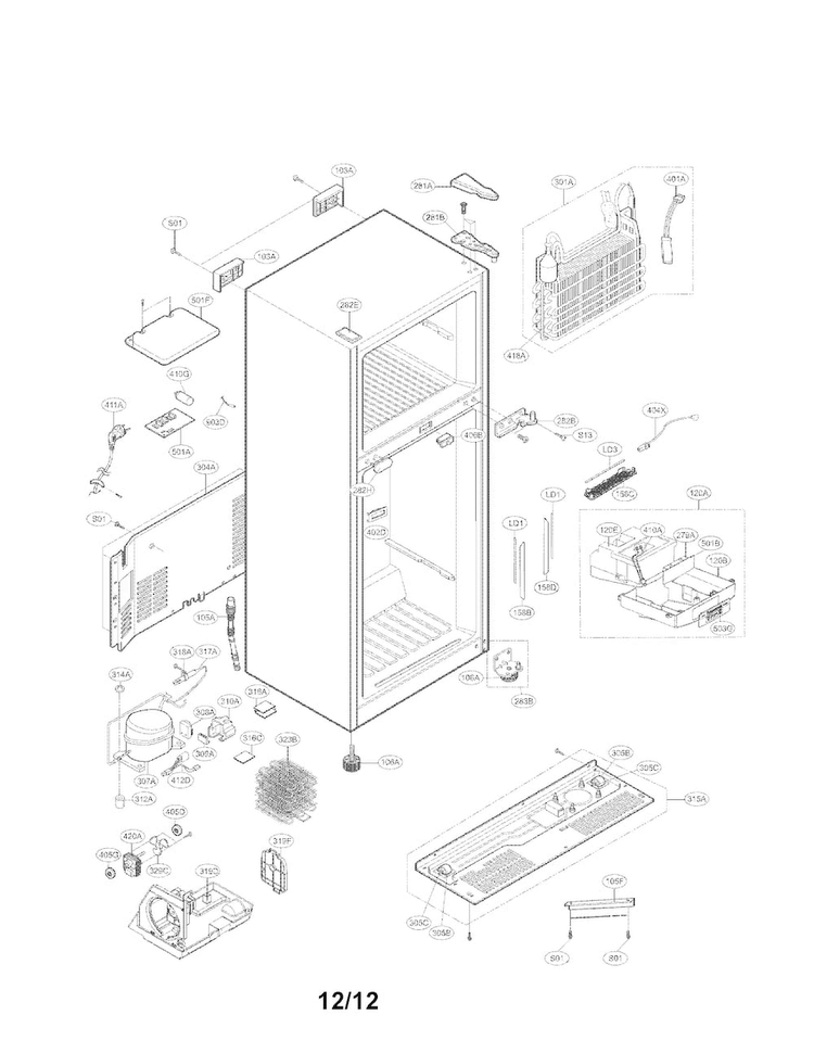 Case Parts Diagram and Parts List for LTC24380SB00  LG Refrigerator
