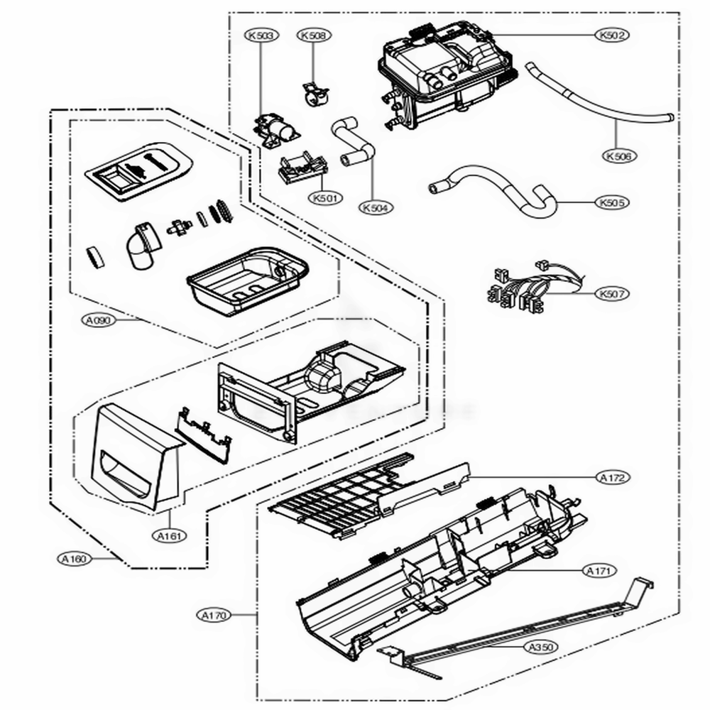 Panel Drawer Assembly And Guide Assembly Diagram and Parts List for DLGX2802L ARBEEUS LG Dryer