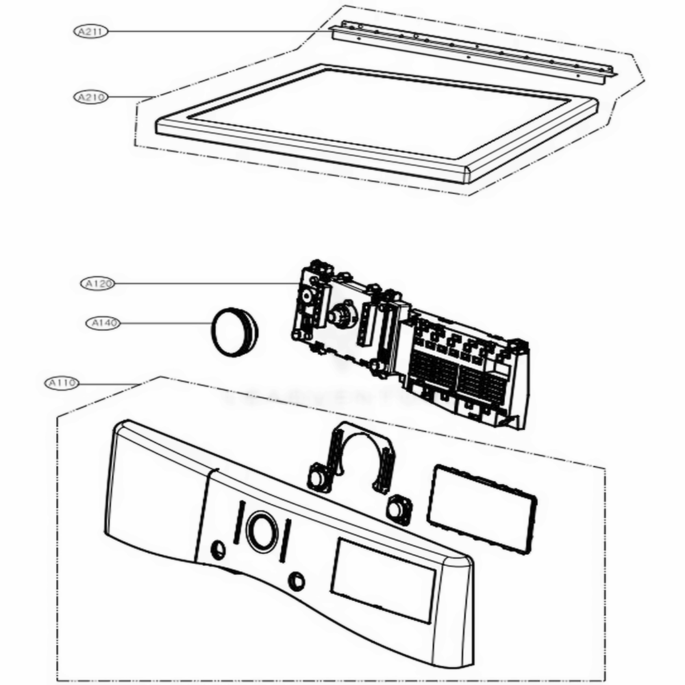 Control Panel And Plate Assembly Diagram and Parts List for 81563 ASTESEU LG Dryer