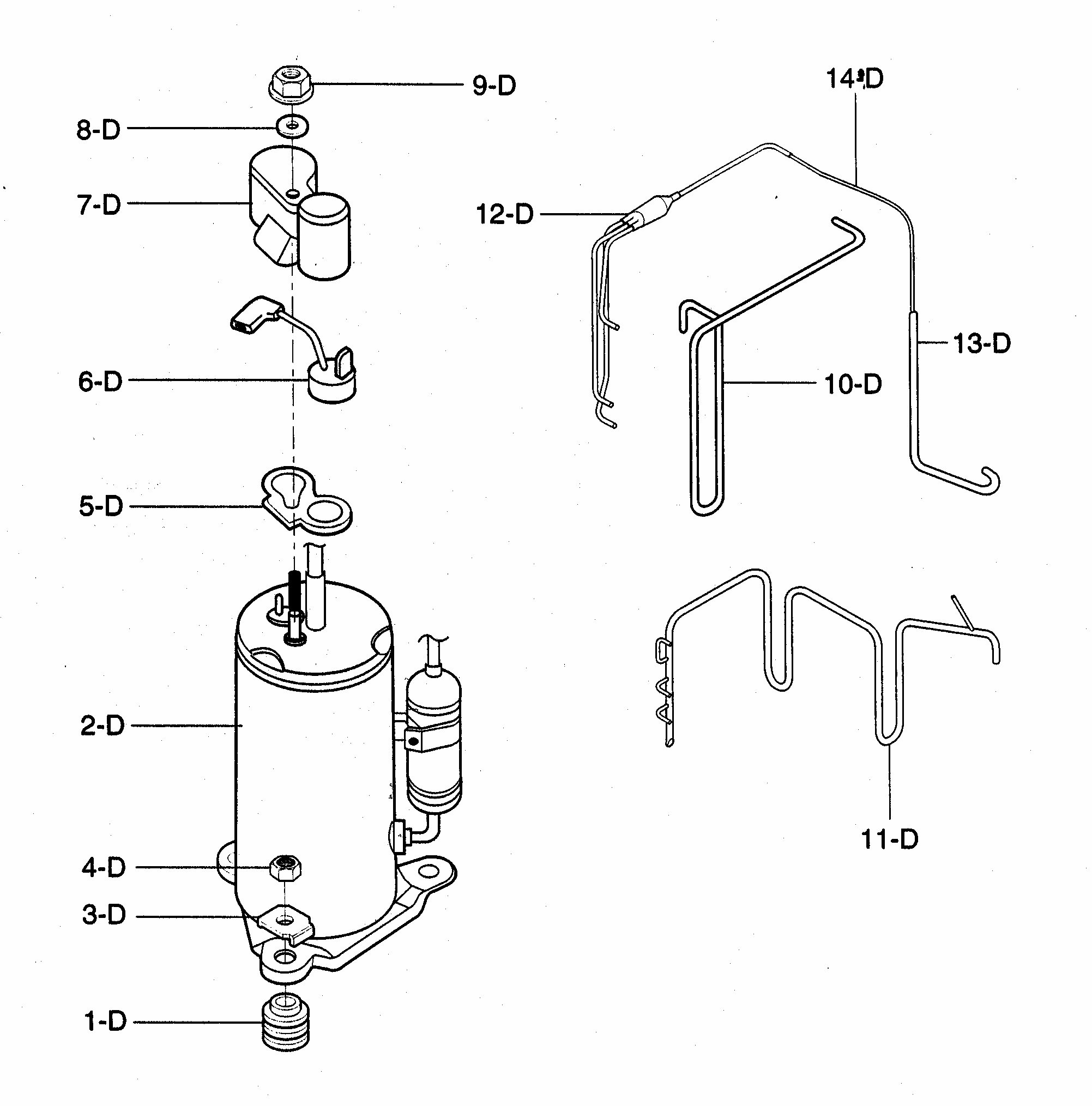 Compressor Parts Diagram and Parts List for 58072077200  Kenmore Air Conditioner