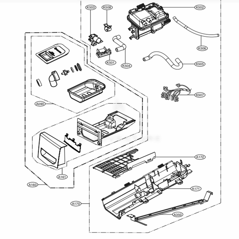 Panel Drawer Assembly And Guide Assembly Diagram and Parts List for DLEX3370R ACREEUS LG Dryer