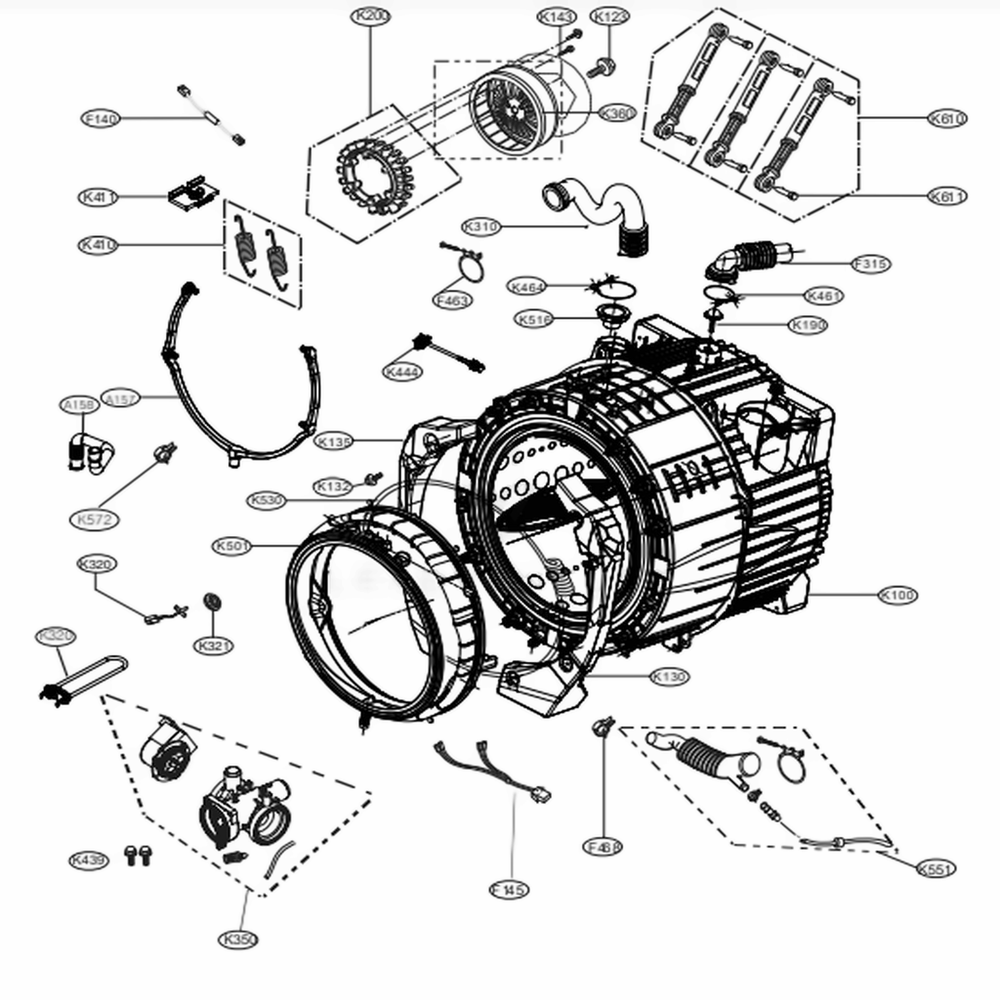 Drum And Tub Assembly Diagram and Parts List for WM4000HBA ABLEUUS LG Washer