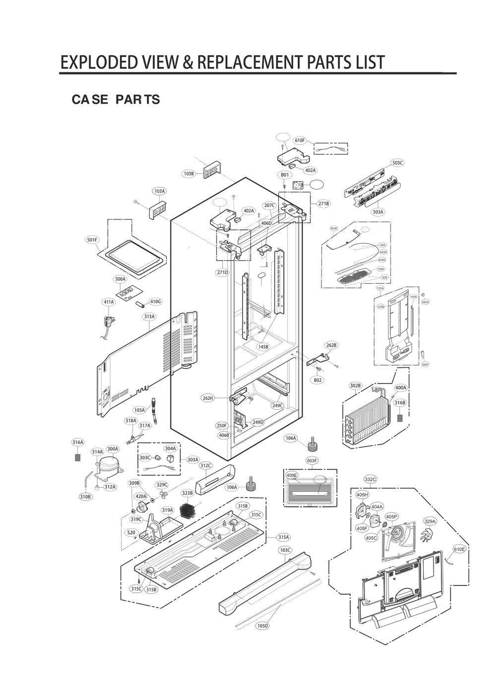 Case Parts Diagram and Parts List for GC-B288GQNP ASWCNA2 LG Refrigerator