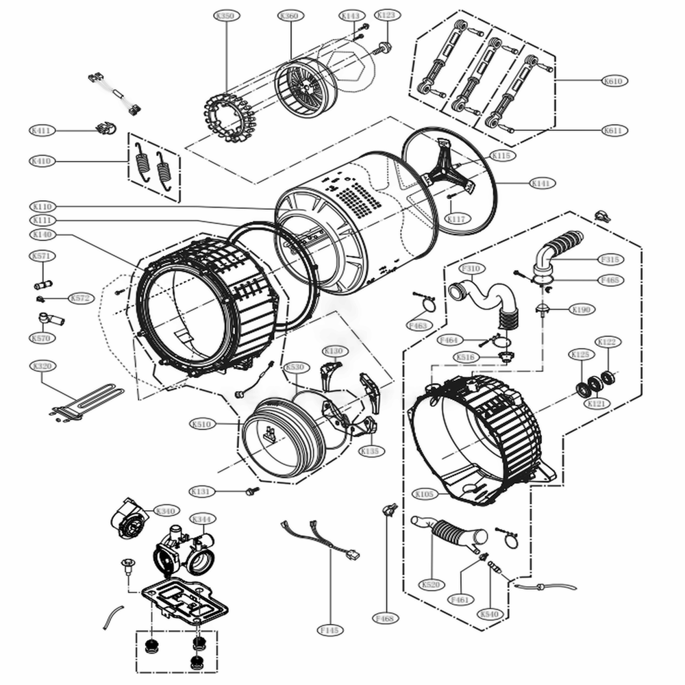 Drum And Tub Assembly Diagram and Parts List for WM3370HWA ABWEPUS LG Washer