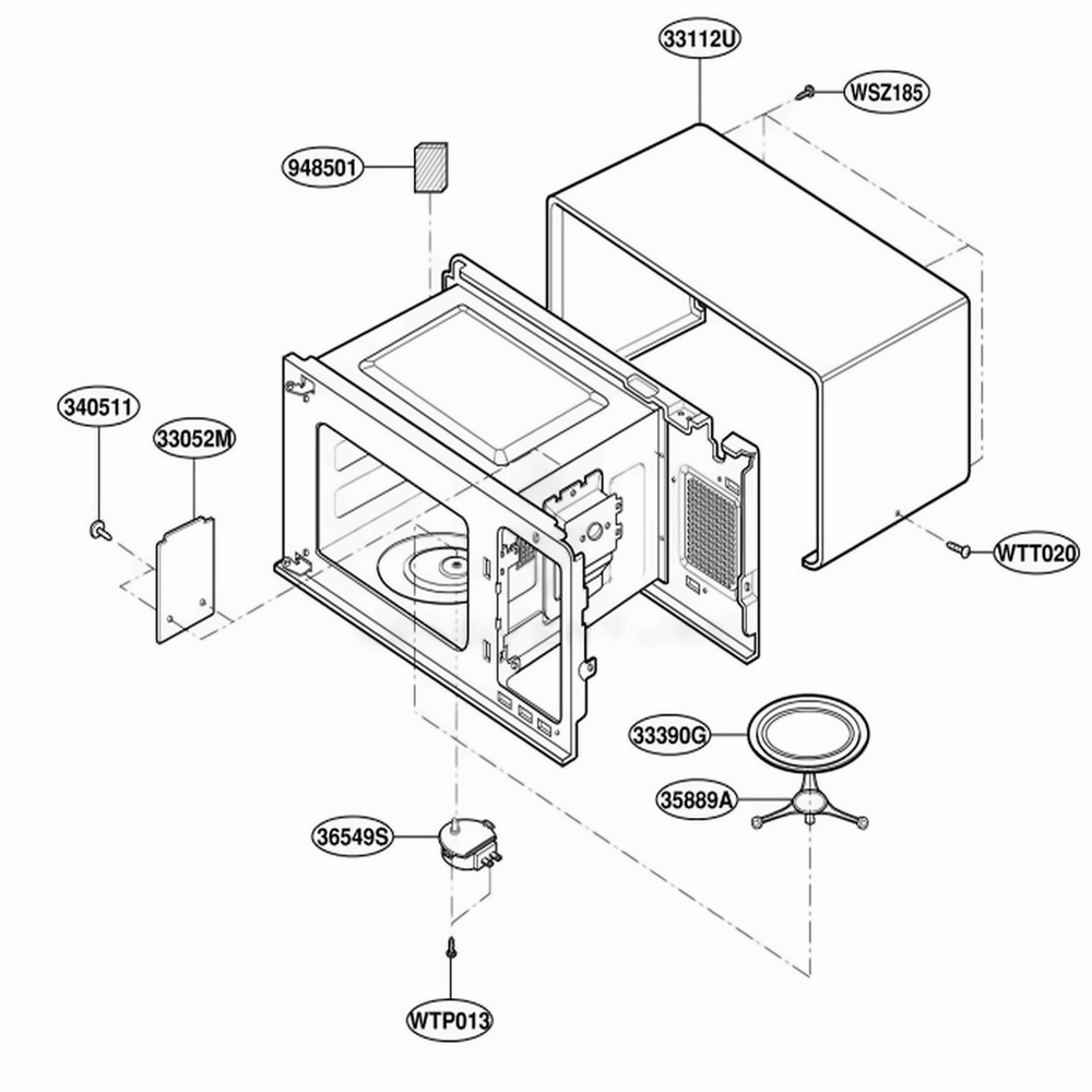 Oven Cavity Parts Diagram and Parts List for JE1340BC ABKEGEU LG Microwave