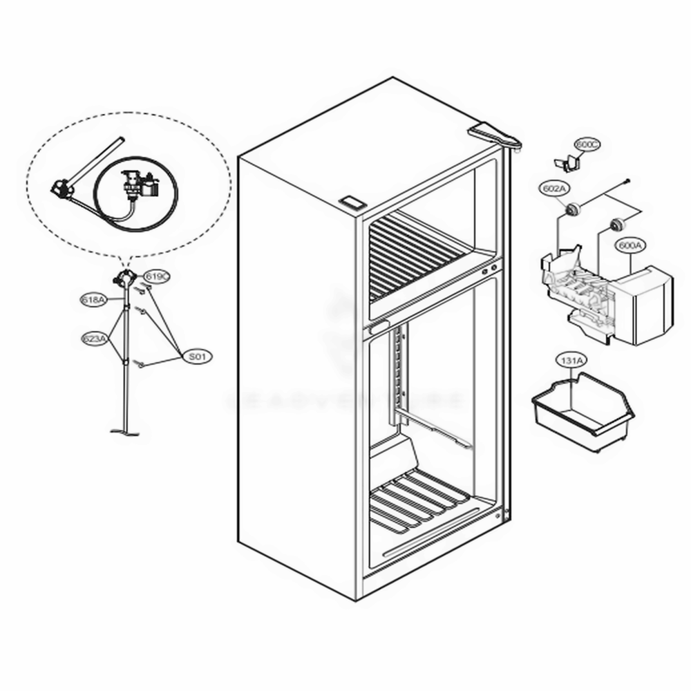 Ice Maker Parts Diagram and Parts List for LTCS24223B AWBCNA2 LG Refrigerator