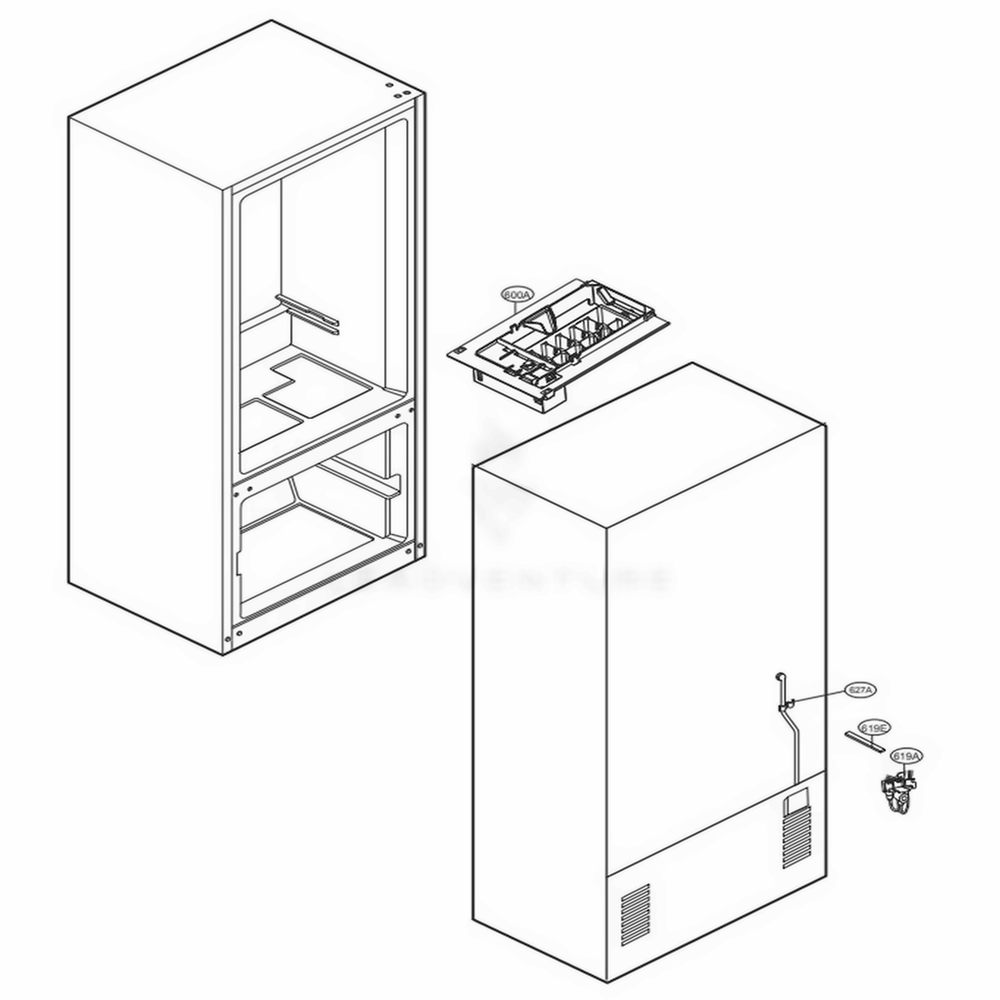 Ice Maker Parts Diagram and Parts List for LDCS24223W ASWCNA2 LG Refrigerator