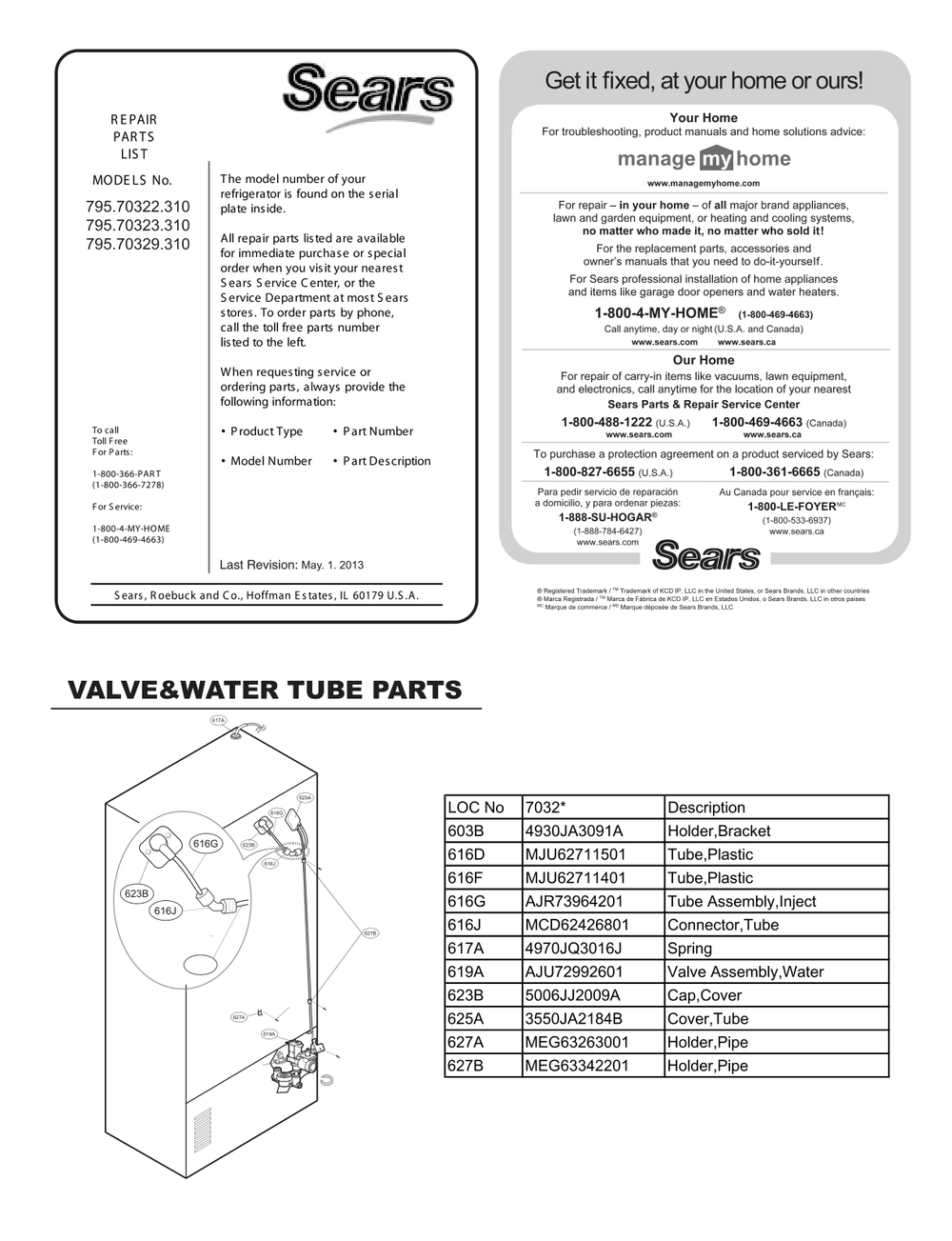 Valve And Water Tube Parts Diagram and Parts List for GC-L258VQXD AWBCSE2 LG Refrigerator