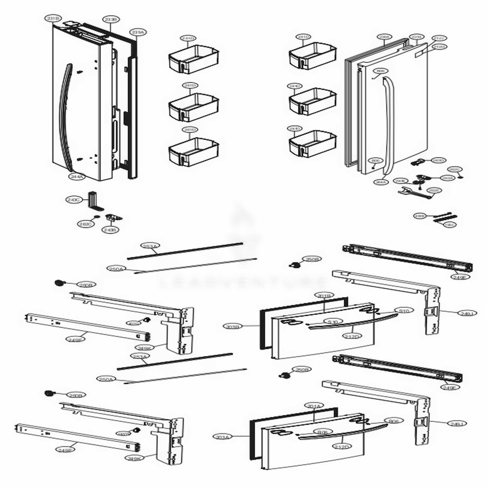 Door Parts Diagram and Parts List for LMWC23626S ASTCNA0 LG Refrigerator