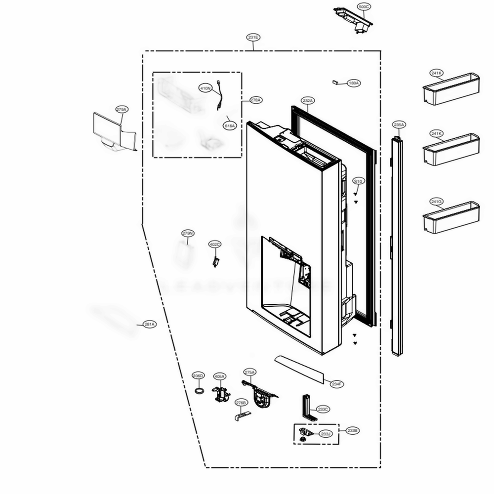 R-Room Door Part 1 Diagram and Parts List for LNXC23766D ASBCNA1 LG Refrigerator