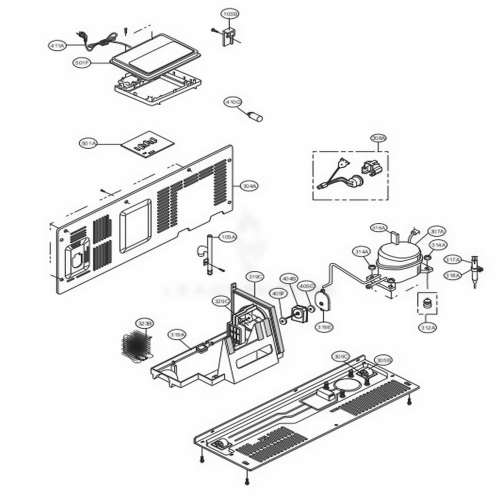 Machine Compartment Diagram and Parts List for LSXC22486D ASBCNA1 LG Refrigerator