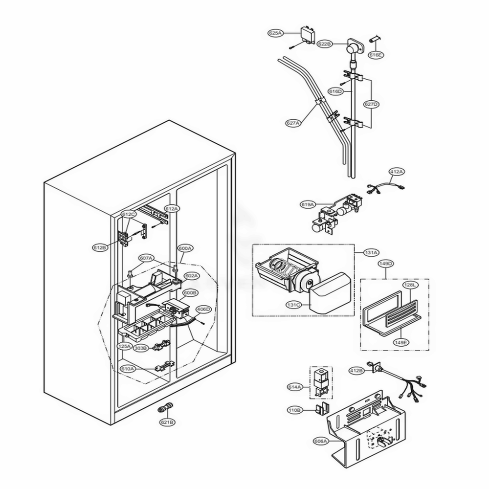 Ice And Water Part Diagram and Parts List for LSC27921ST AST2LGA LG Refrigerator