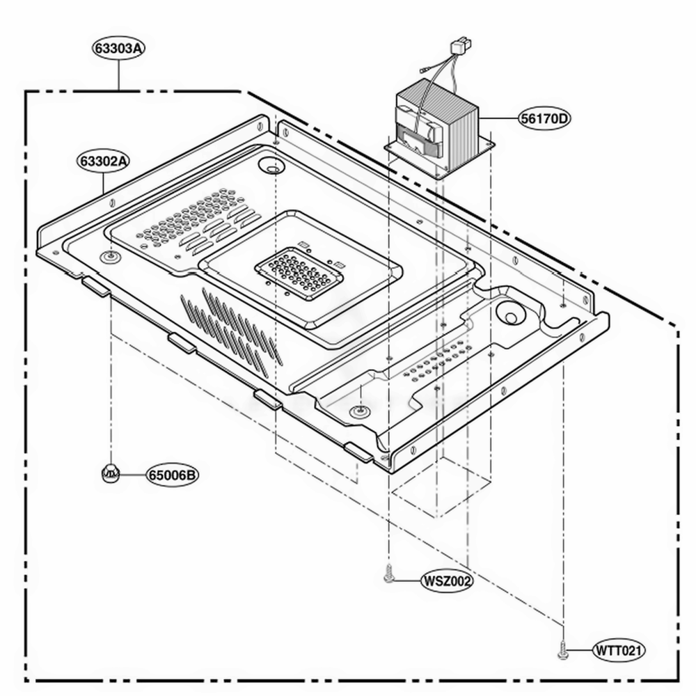 Base Plate Parts Diagram and Parts List for GT4175SPT CB6EWRP LG Microwave