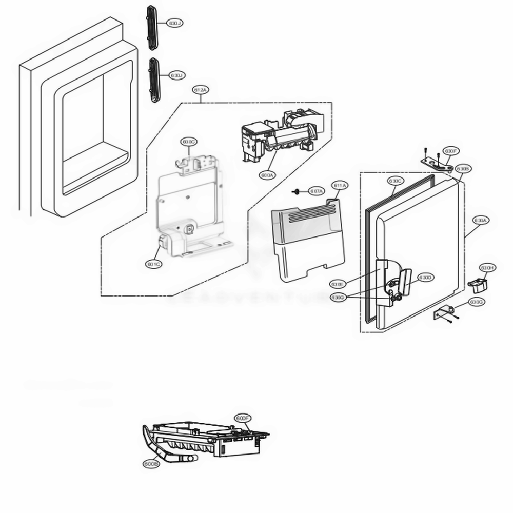 Ice Maker And Ice Bin Parts Diagram and Parts List for LFXS28596S ASTCNA2 LG Refrigerator