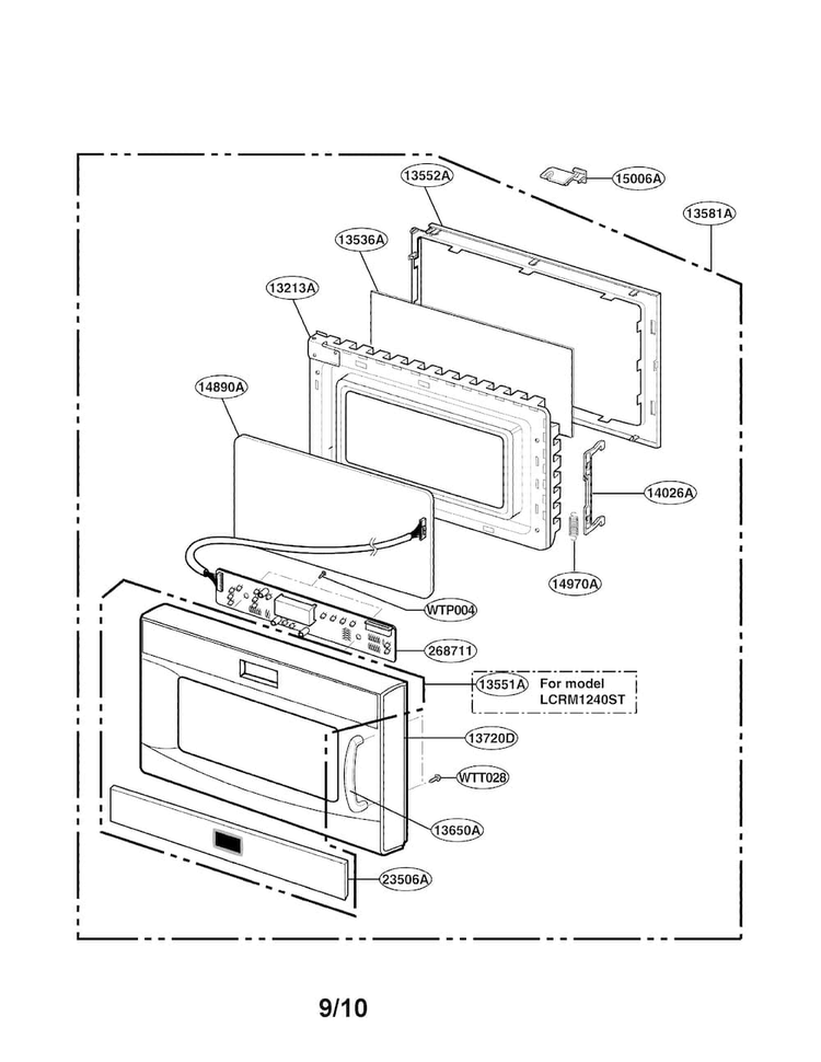 Door Parts Diagram and Parts List for LCRM1240ST01  LG Microwave