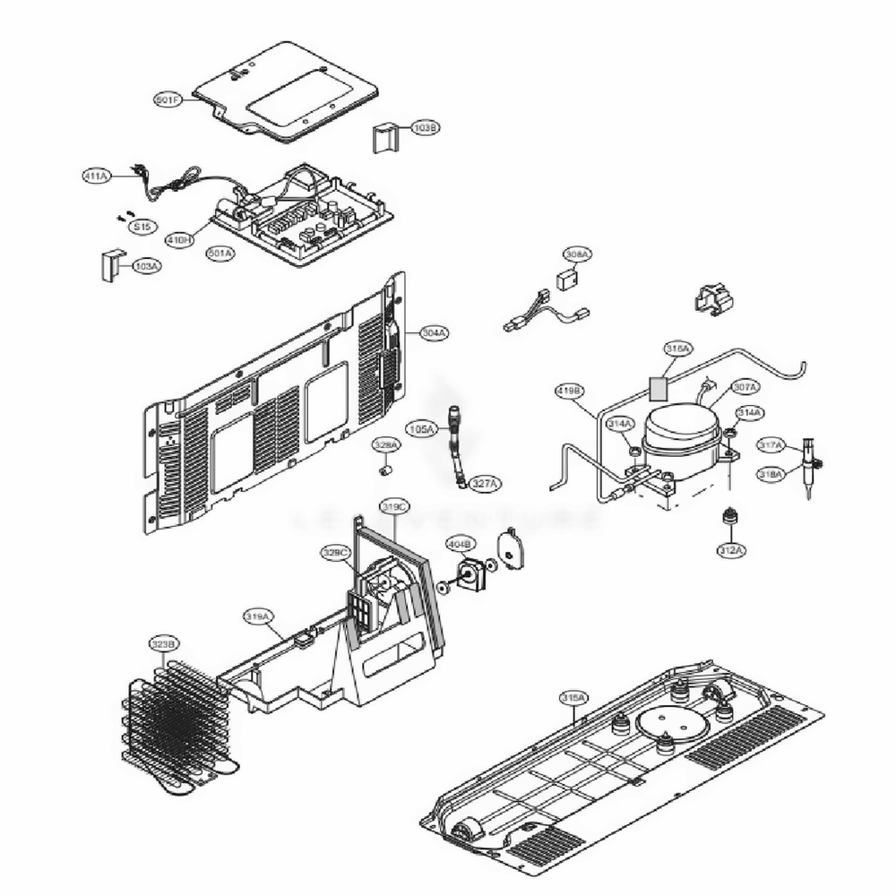 Mechanical Compartment Diagram and Parts List for 51814 ABICSE0 LG Refrigerator