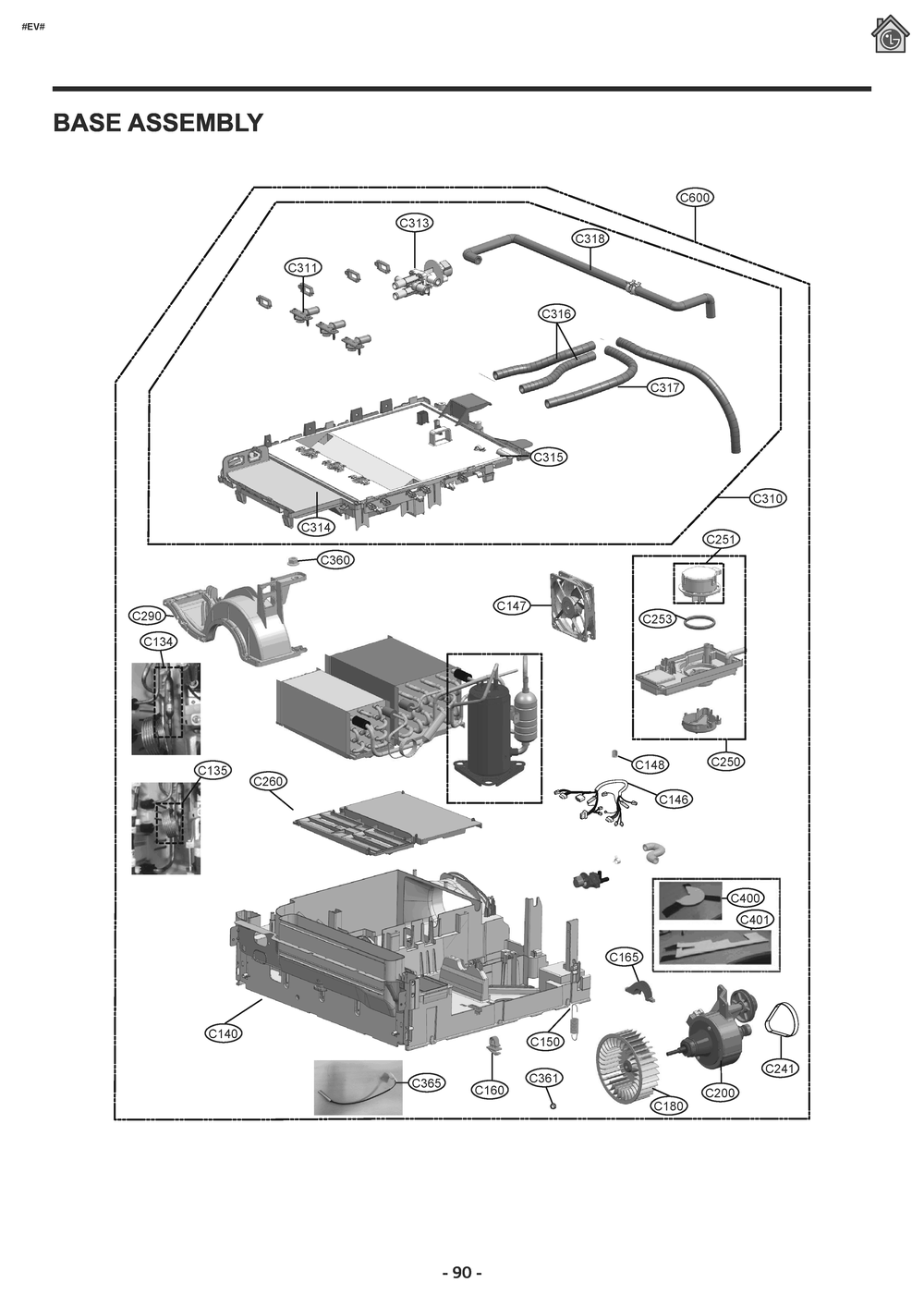 Base Assembly Diagram and Parts List for WKHC152HWA ABWEEUS LG Washer Dryer Combo