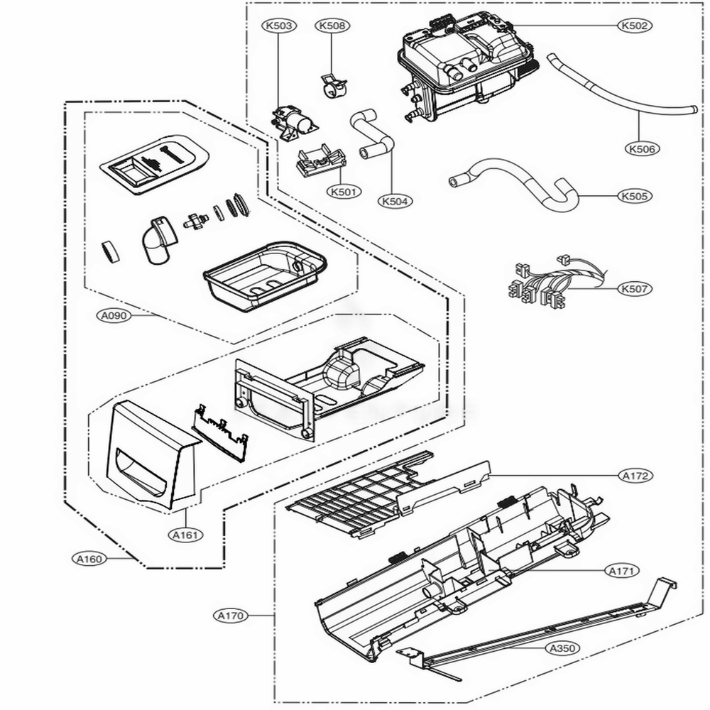 Panel Drawer Assembly And Guide Diagram and Parts List for DLEX3370W ABWEEUS LG Dryer