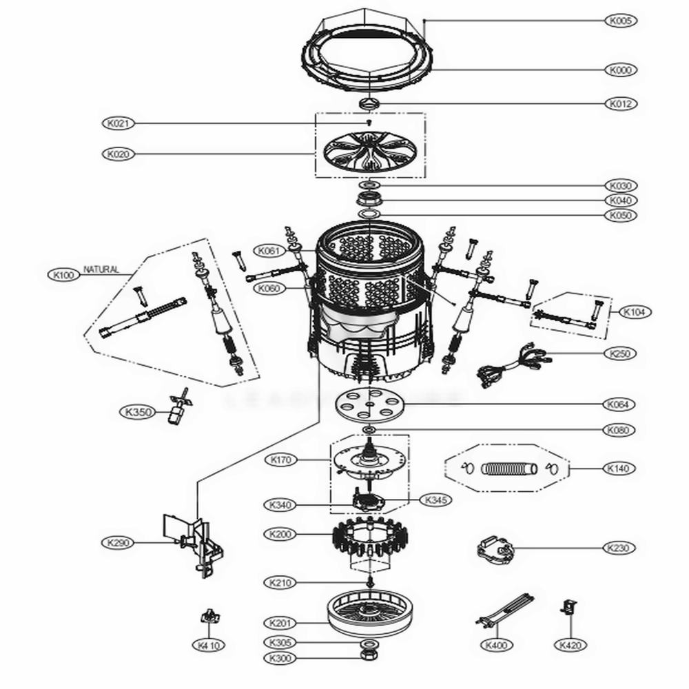 Tub Assembly Diagram and Parts List for WT7600HKA ABSETUS LG Washer
