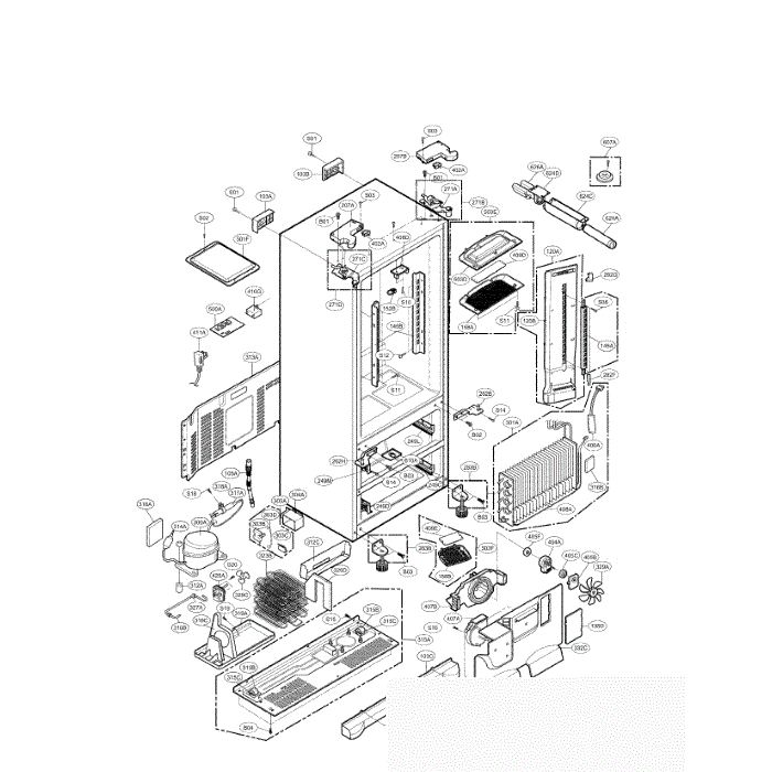 Case Diagram and Parts List for LMX25981SW 00 LG Refrigerator