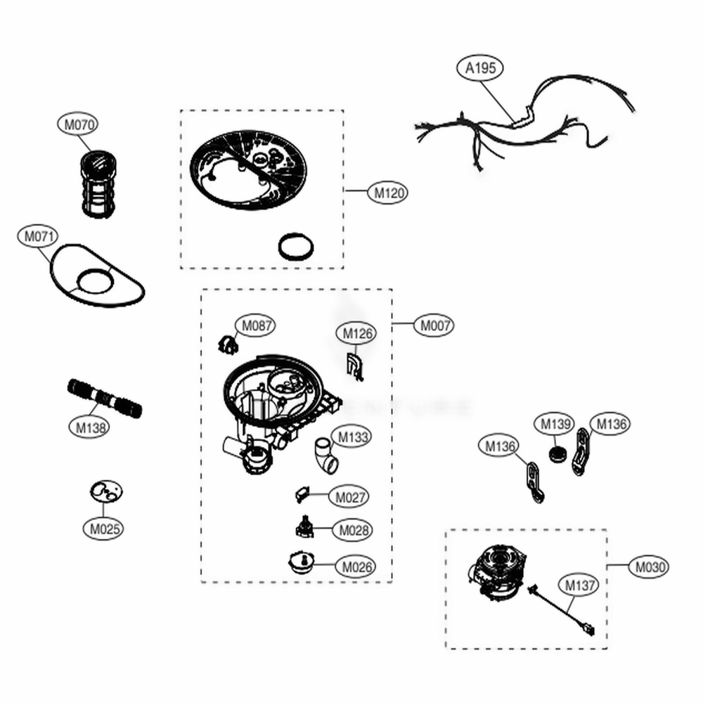 Sump Assembly Diagram and Parts List for LDPN6761T ASTEEUS LG Dishwasher