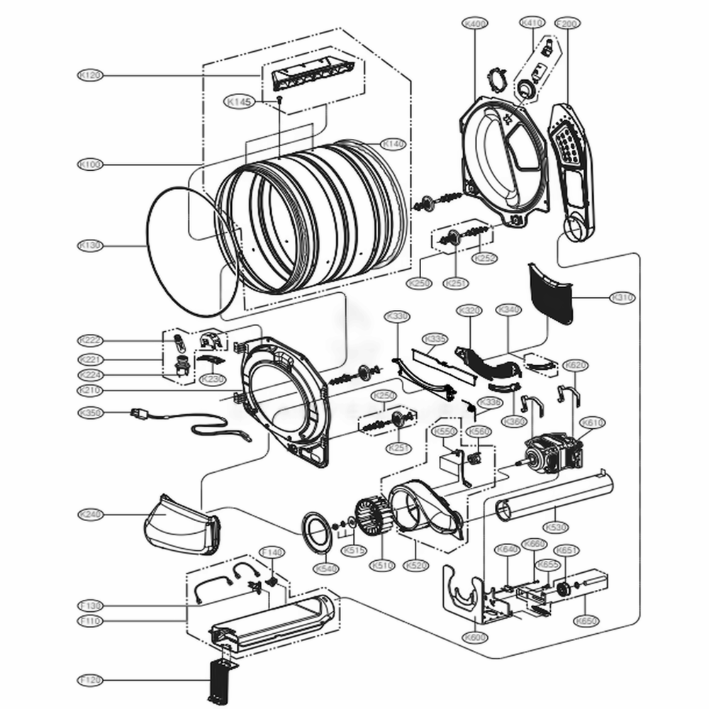 Drum And Motor Assembly: Electric Type Diagram and Parts List for 81583 ASTESEU LG Dryer