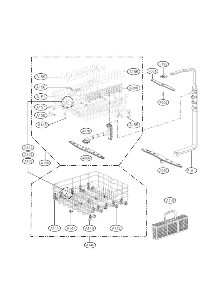 Rack Assembly Parts Diagram and Parts List for LDF8874ST 00 LG Dishwasher
