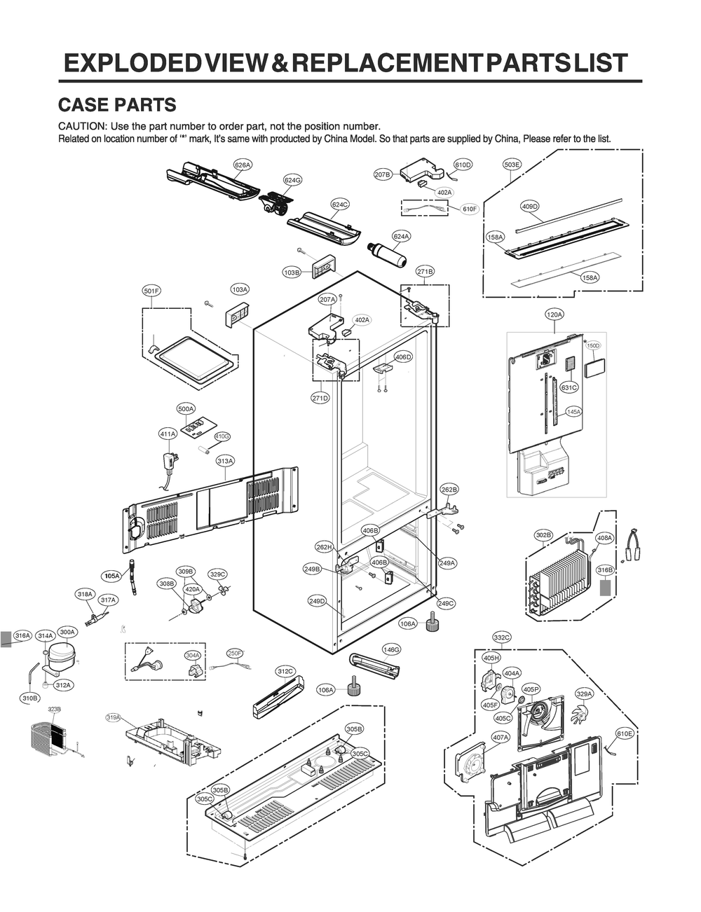 Case Parts Diagram and Parts List for GR-L28ANSXM ASTCNA2 LG Refrigerator