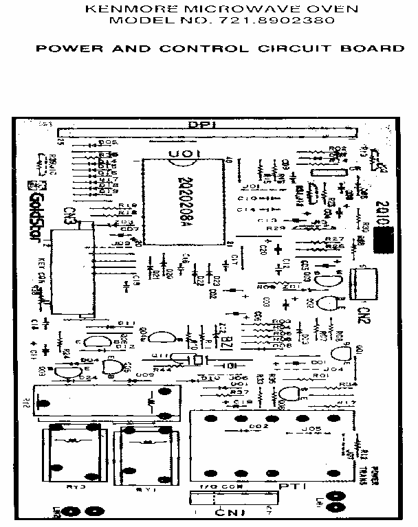 Power And Control Circuit Board Diagram and Parts List for 7218902380  Kenmore Microwave