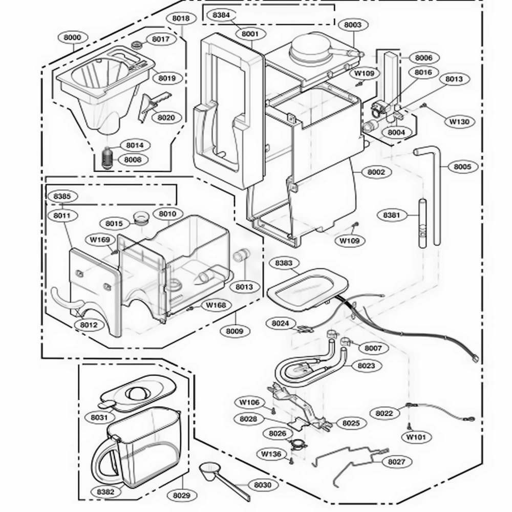 Coffee Maker Parts Diagram and Parts List for 63992 AW1ESEA LG Wall Oven