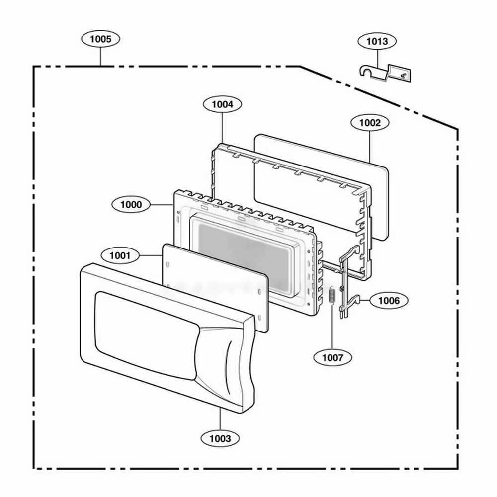 Door Parts Diagram and Parts List for 65052 CW1ESEA LG Wall Oven