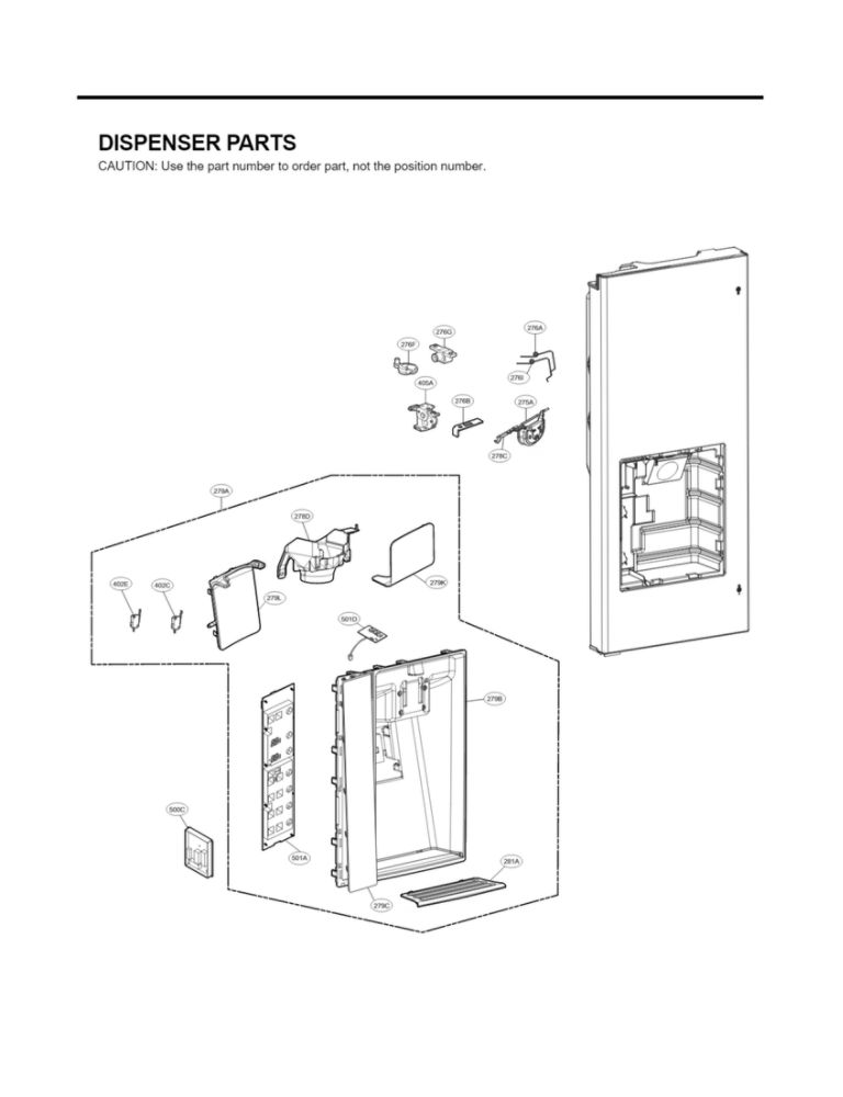 Dispenser Parts Diagram and Parts List for LFX31935ST 03 LG Refrigerator