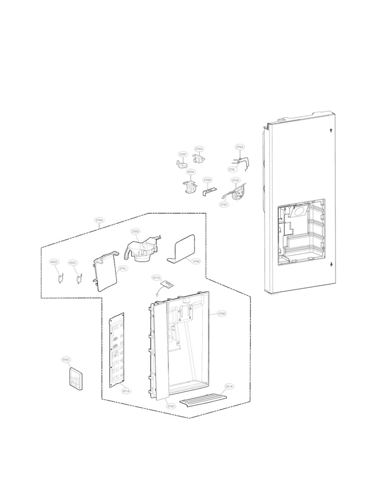 Dispenser Parts Diagram and Parts List for LFX31945ST 07 LG Refrigerator