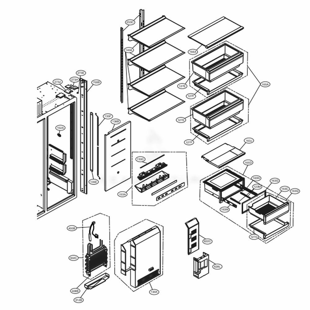 Refrigerator Compartment Diagram and Parts List for LSSB2692ST ASTCNA0 LG Refrigerator