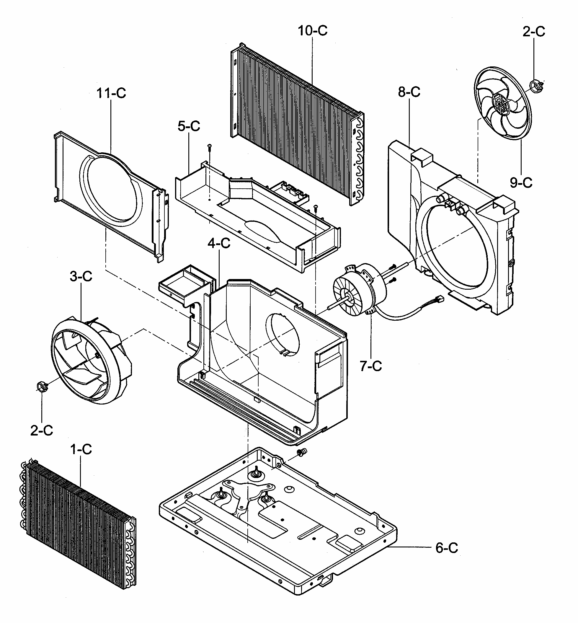 Air Handling/cycle Parts Diagram and Parts List for 58073053200  Kenmore Air Conditioner