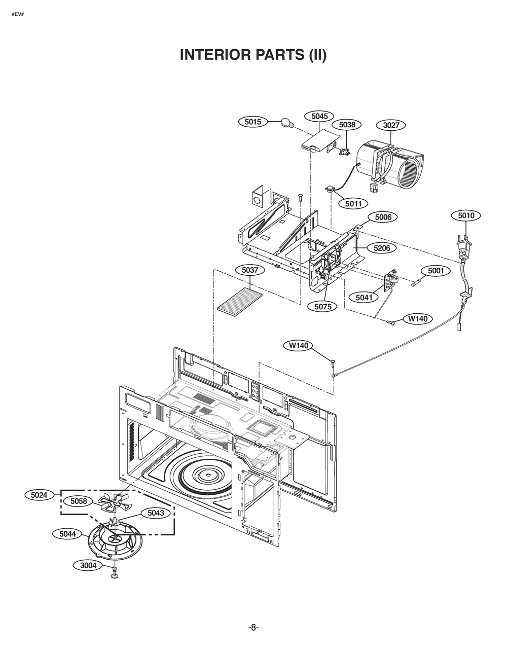 Interior Parts 2 Diagram and Parts List for JVM6175YKFS CFSEGEU LG Microwave Oven Combo