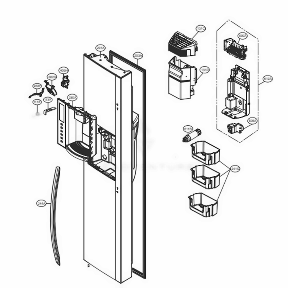 Freezer Door Diagram and Parts List for LSXS26366D ASBCNA8 LG Refrigerator