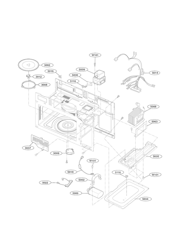 Interior Parts Diagram and Parts List for LMV1831ST  LG Microwave