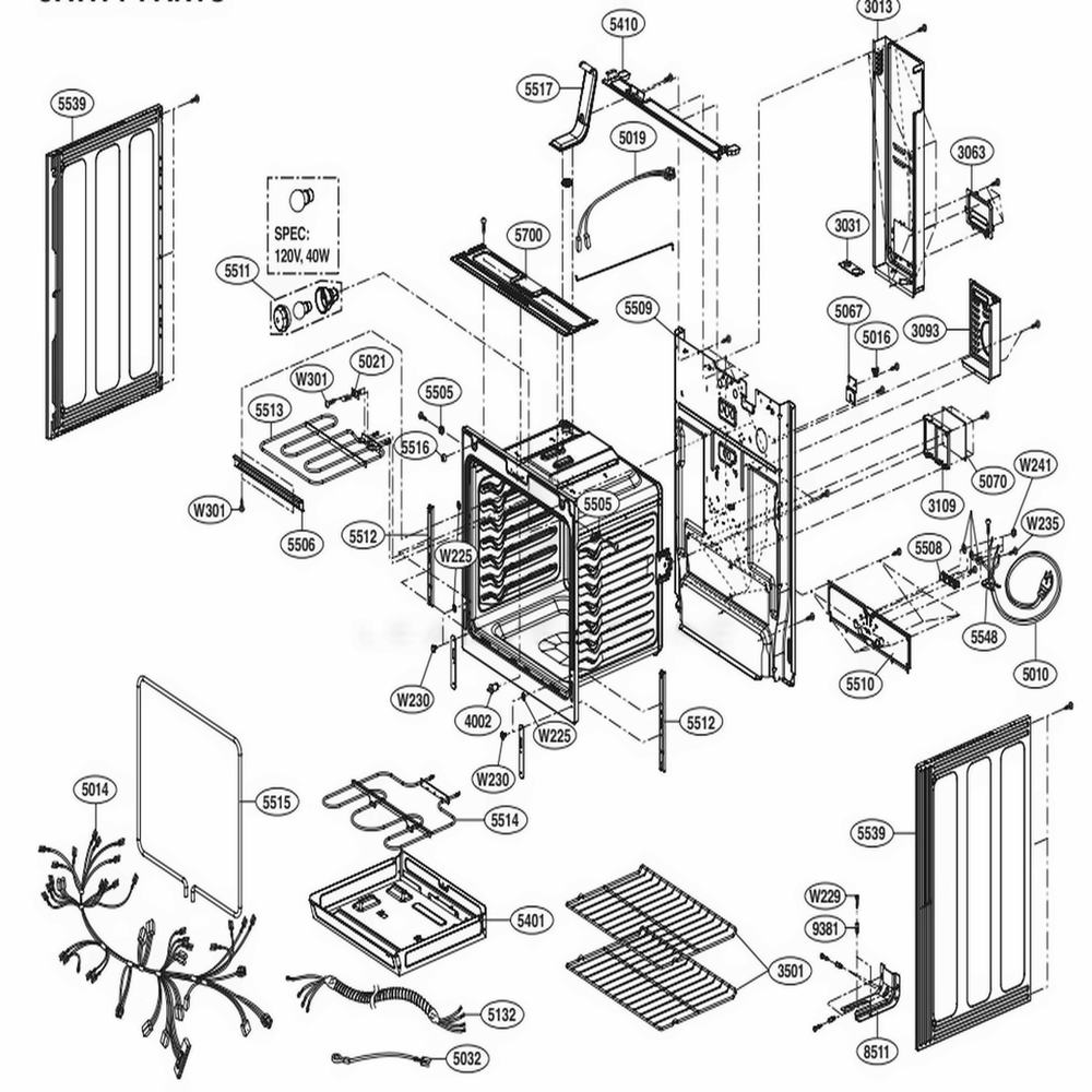 Cavity Parts Diagram and Parts List for LRE3060ST FSTLLGA LG Range