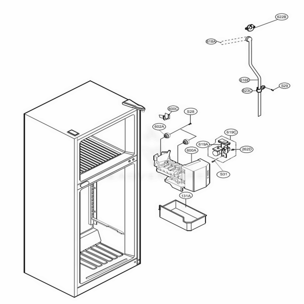 Ice Maker Parts Diagram and Parts List for 79014 ABI1SER LG Refrigerator