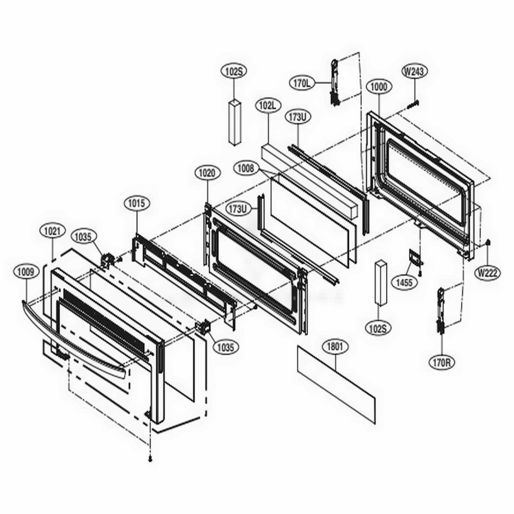 Upper Door Parts Diagram and Parts List for LDE4413ST ASTLLGA LG Range