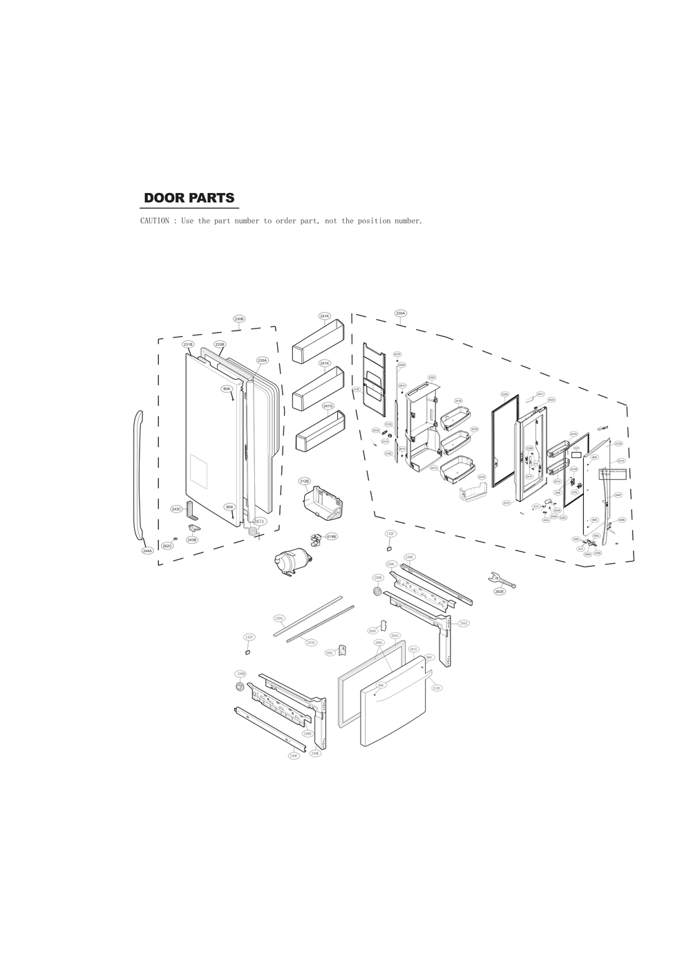 Door Parts Diagram and Parts List for GC-J258GSXL ASTCSE0 LG Refrigerator