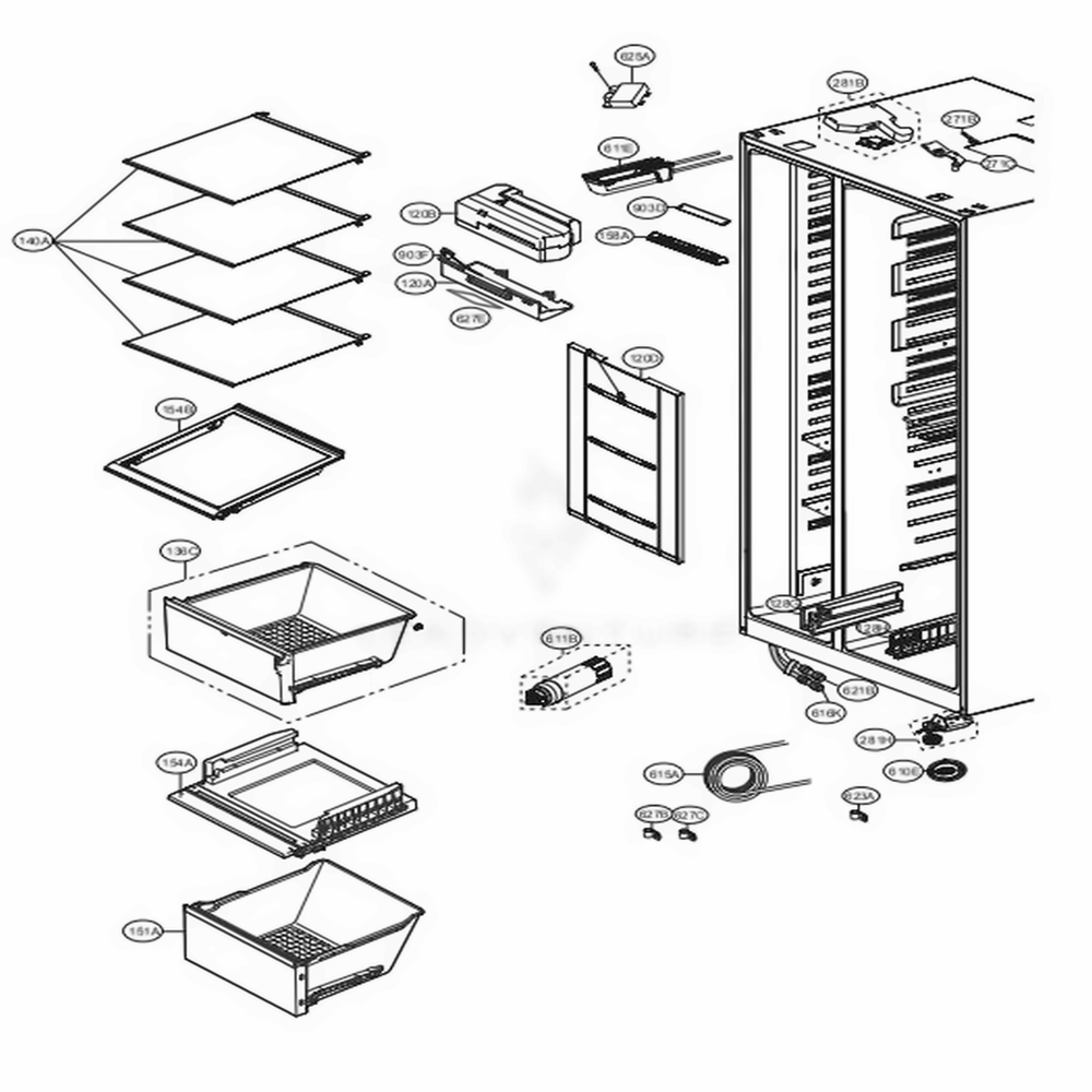 Refrigerator Compartment Diagram and Parts List for LSXS26386S ASTCNA0 LG Refrigerator